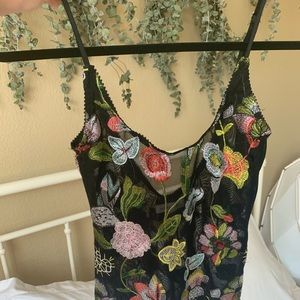 Embroidered floral mesh body suit